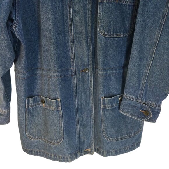 Denim & Co Womens L Jean Jacket Zipper-Front with3- Buttons  Pockets Draw String - Picture 9 of 14